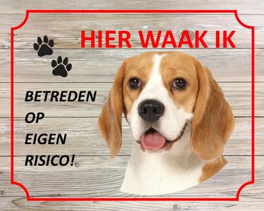 Bord Hier waak ik Beagle