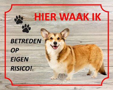 Bord Hier waak ik Corgi